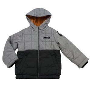 Timberland Puffer Jacket Boys 5 Gray Black Fleece Lined Winter Travel Outdoor